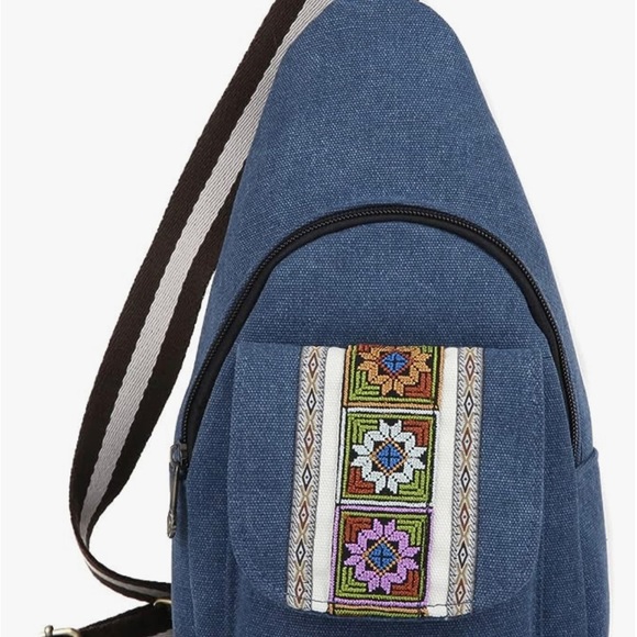 Denim Embroidered Messenger /Sling Bag Hobo Style - Picture 3 of 8